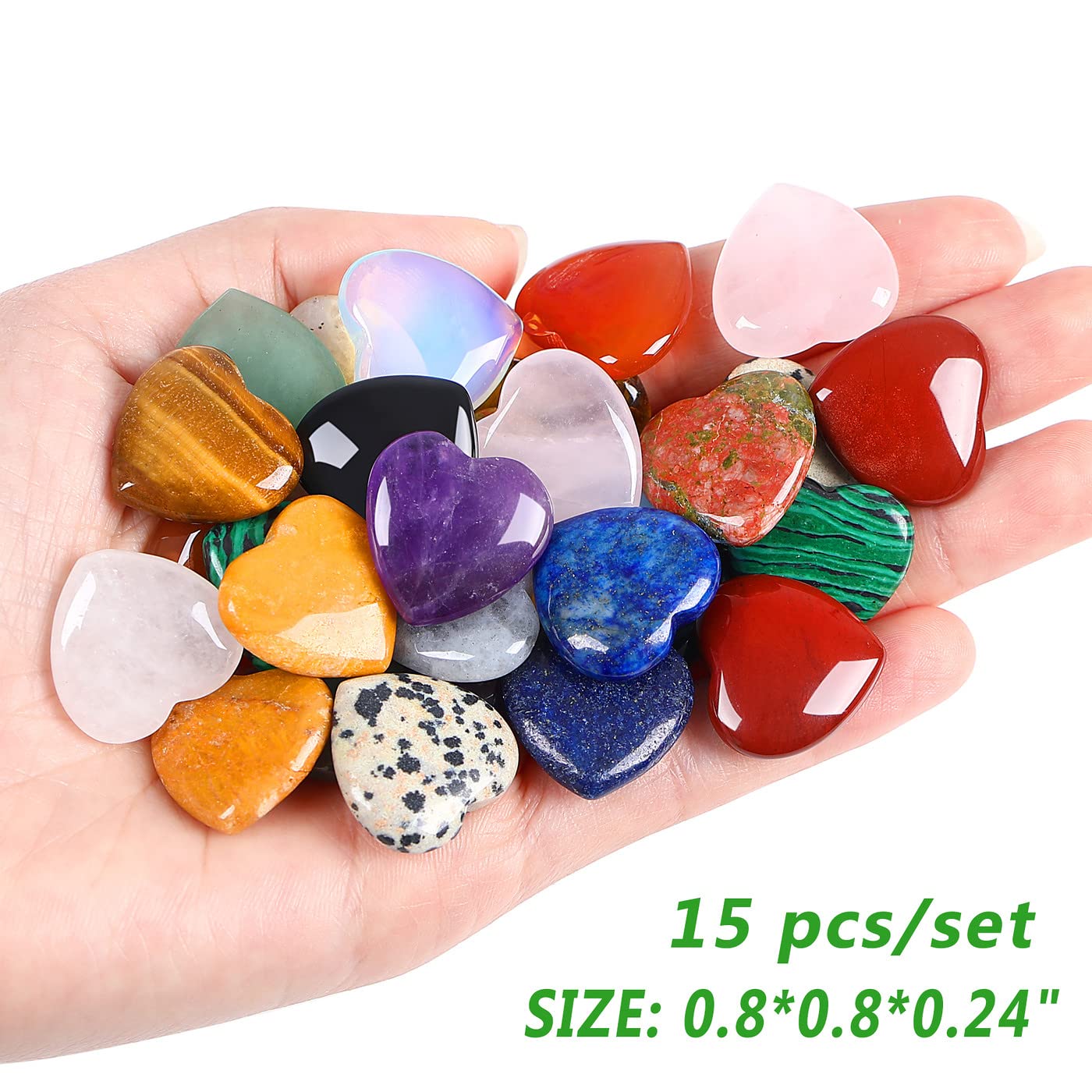 XIANNVXI 15 Pcs Healing Crystals Heart Stones Polished Crystals Gemstones Love Palm Pocket Stones Natural Reiki Chakra Crystals Set Gifts