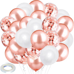 Rose Gold Balloons, 40Pcs 12Inch Rose Gold Confetti Balloons & White Helium Balloons, Latex Party Decoration for Birthday Party Girls Baby Shower Wedding Engagement Graduation Anniversary Party