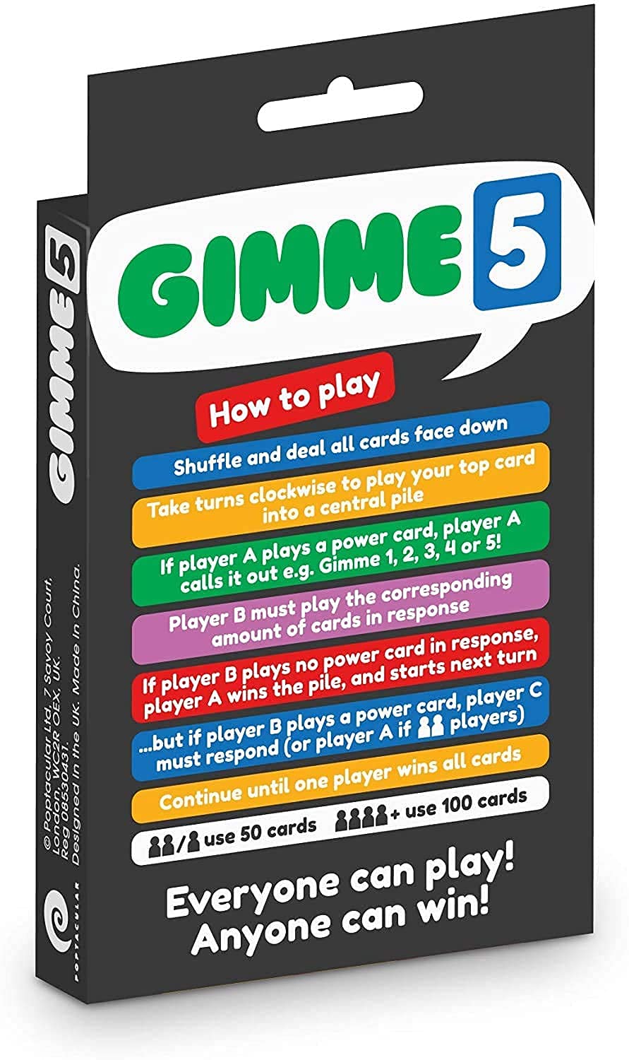 100 PICS GIMME 5, The Count Yourself Lucky Card Game. Perfect card game for young kids and children, Age 4and, rules as simple as snap, anyone can win