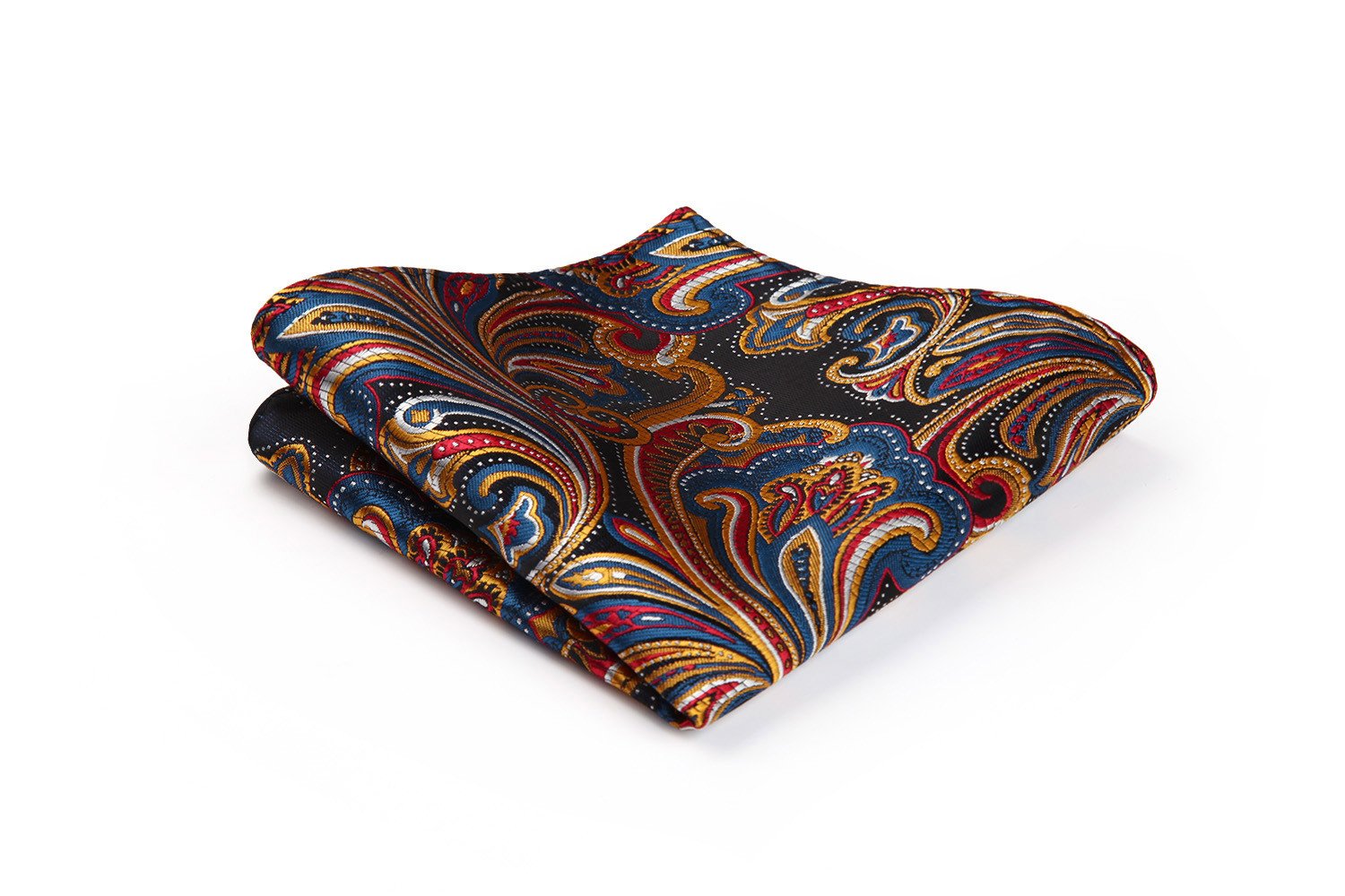 HISDERN Floral Paisley Wedding Tie Handkerchief Men's Necktie & Pocket Square Set Orange & Navy Blue