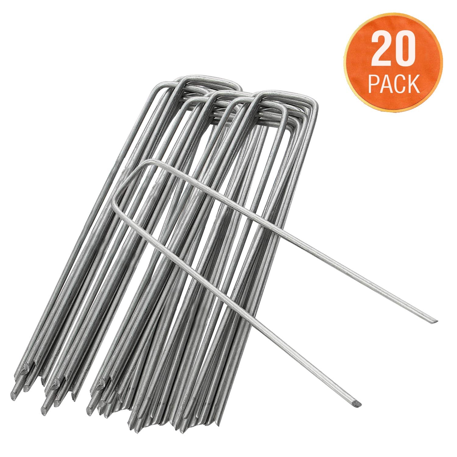 ANSIO Garden Pegs Stakes Staples Securing Lawn U Shaped Nail Pins Ideal for Weed Control Membrane/Fabric/Artifical Grass/Matting/Netting Galvanised Ground Pegs 150mm/6 Inch (20 Pack-6 inches)