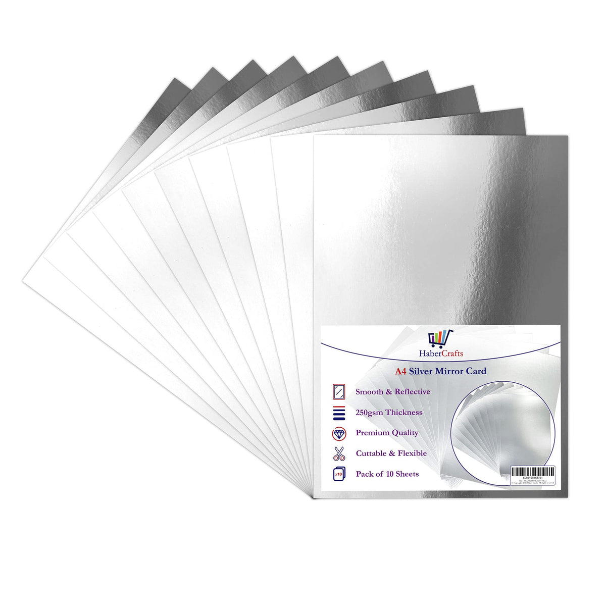 Silver Mirror Card A4 Silver Card Metallic Mirror Board Thick 250gsm Card Shiny Silvered Sheets Mirror Foil Activity Craft Cardstock Reflective Shimmer Mirror Finish (Silver - 10 Sheets)