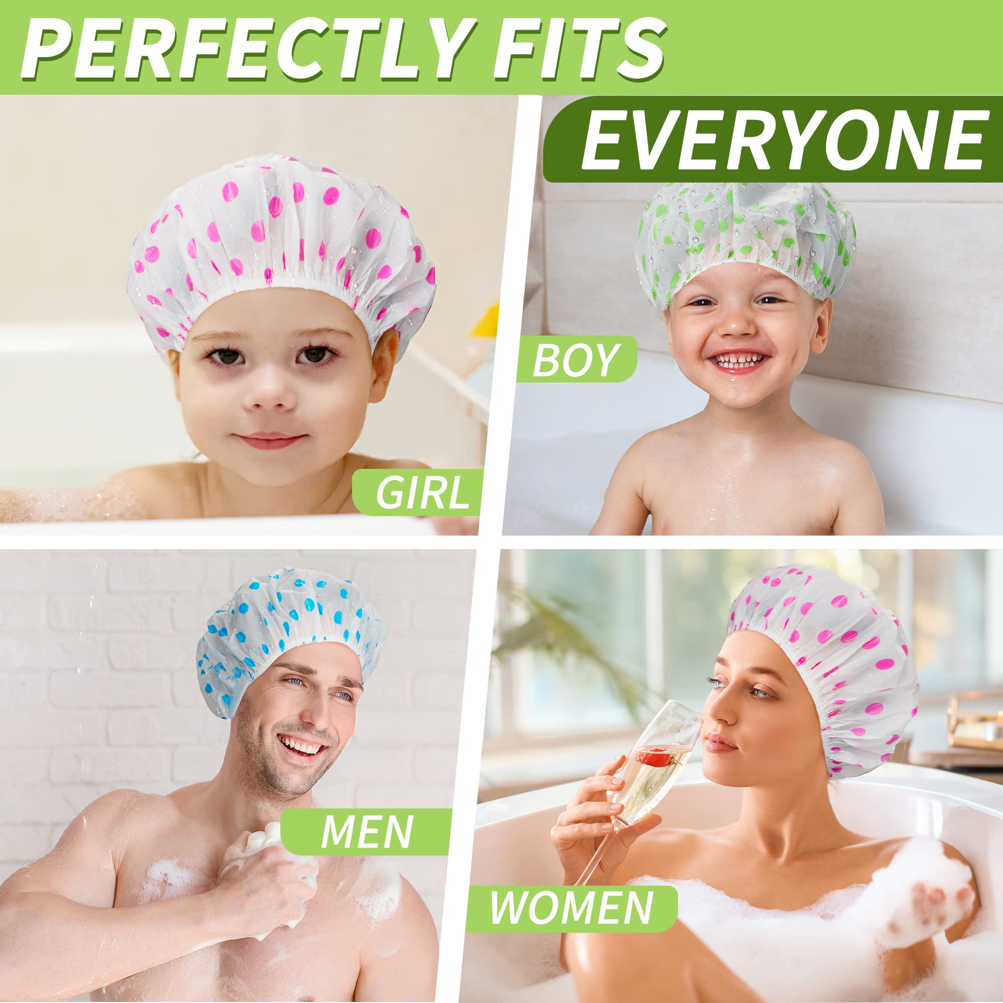 4 Pack Shower Caps for Women/Men, Light Weight Plastic Shower Caps for Women UK 30cm Width with Good Quality Elastic, Perfect for Use at Home, and Spa by MAUZIMRA