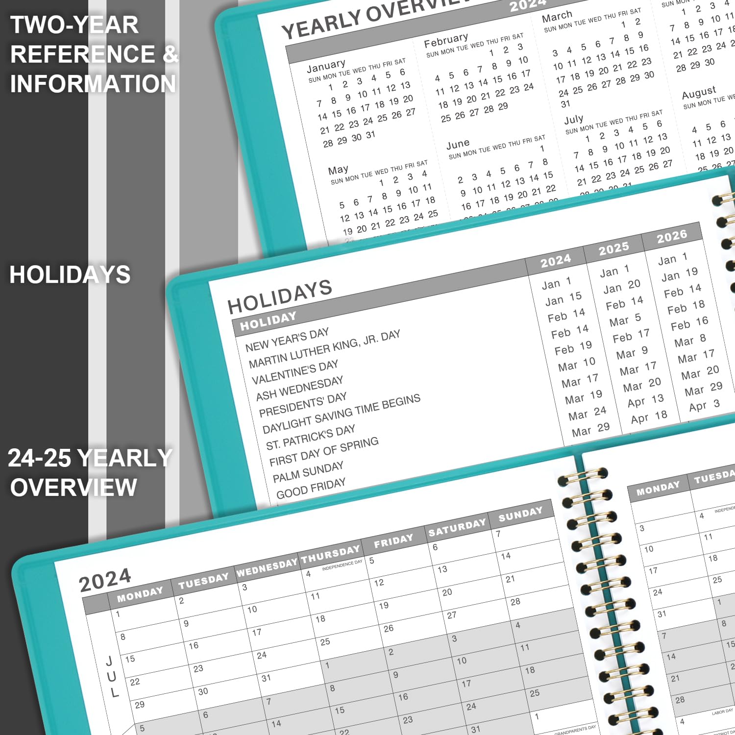 Appointment Diary 2024-2025 - Academic Diary 2024-2025 from Jul. 2024 to Jun. 2025, A4 Week to View Appointment Book 2024-2025 in 15 Minutes with Times, Soft Leather Cover, 21.8 x 29 cm - Lake Green