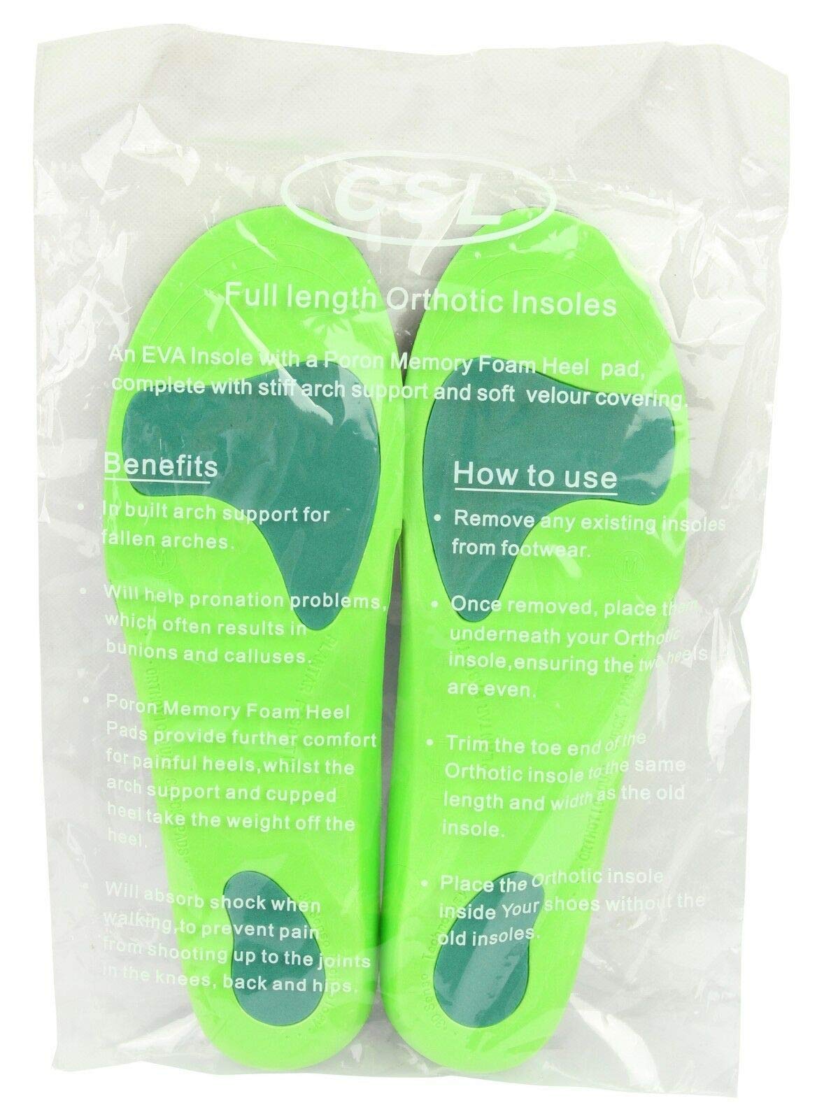 CSL Orthotic Insoles Arch Support Back heel Pain Treatment of Plantar fasciitis (7-8.5 UK)