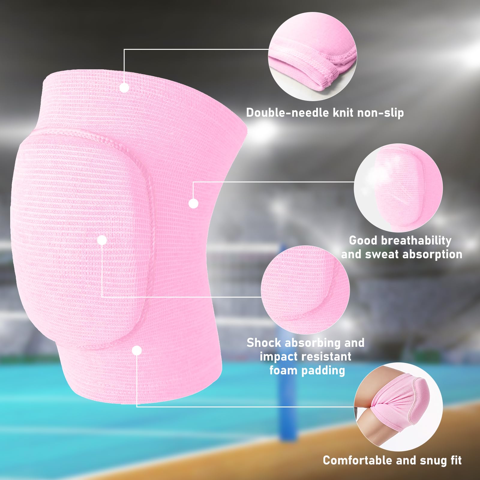 Volleyball Knee Pads, Dance Knee Pads, Soft Breathable Thick Sponge Youth Knee Pads for Men Women Knees Protective, Knee Pads for Dance Volleyball Workout etc Various Sports (M, Pink)