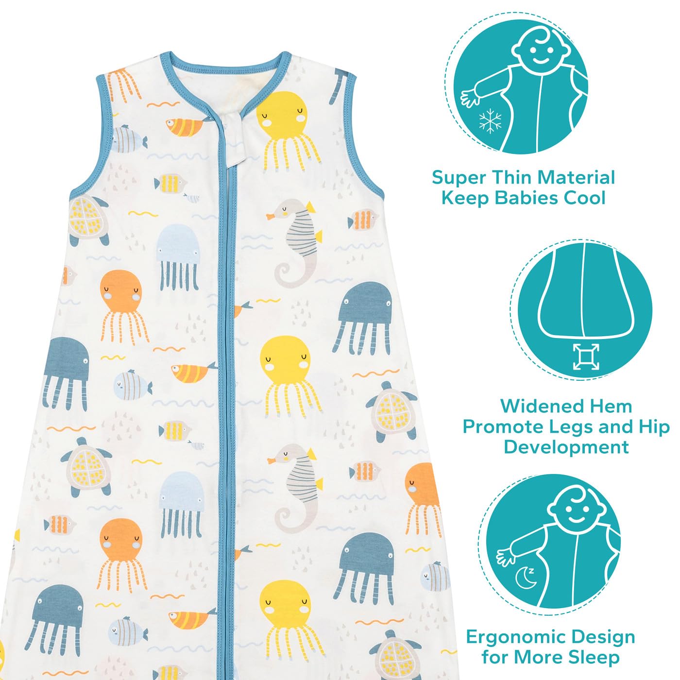 ZIGJOY Baby Sleep Bag Baby Wearable Blanket 100% Cotton Sleeveless Sleeping Sack 0.5 TOG Breathable Toddler Sleeping Bag for 12-24 Months with Double Zipper Jellyfish