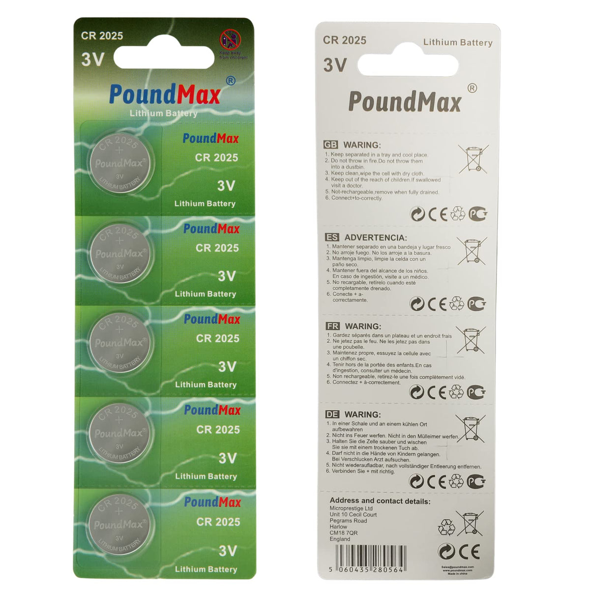 PoundMax® 5 x Button cells Lithium CR2025 Batteries Watch NEW