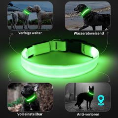 KOSKILL Light Up Dog Collar, Led Dog Collar Usb Rechargeable Waterproof, Flashing Dog Collars For Dark, Illuminated Dog Collars, Glowing In The Dark Dog Collar Lights For Dogs Night Walking Green M