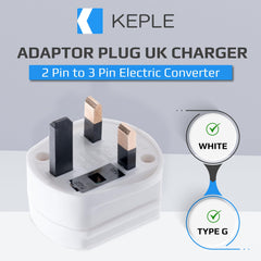 Toothbrush Adaptor Plug UK Charger Shaver Socket 2 Pin to 3 Pin Electric Converter Bathroom Two to Three Prong Charging Tooth Brush Razor Plugs Electrical Shaving (White)