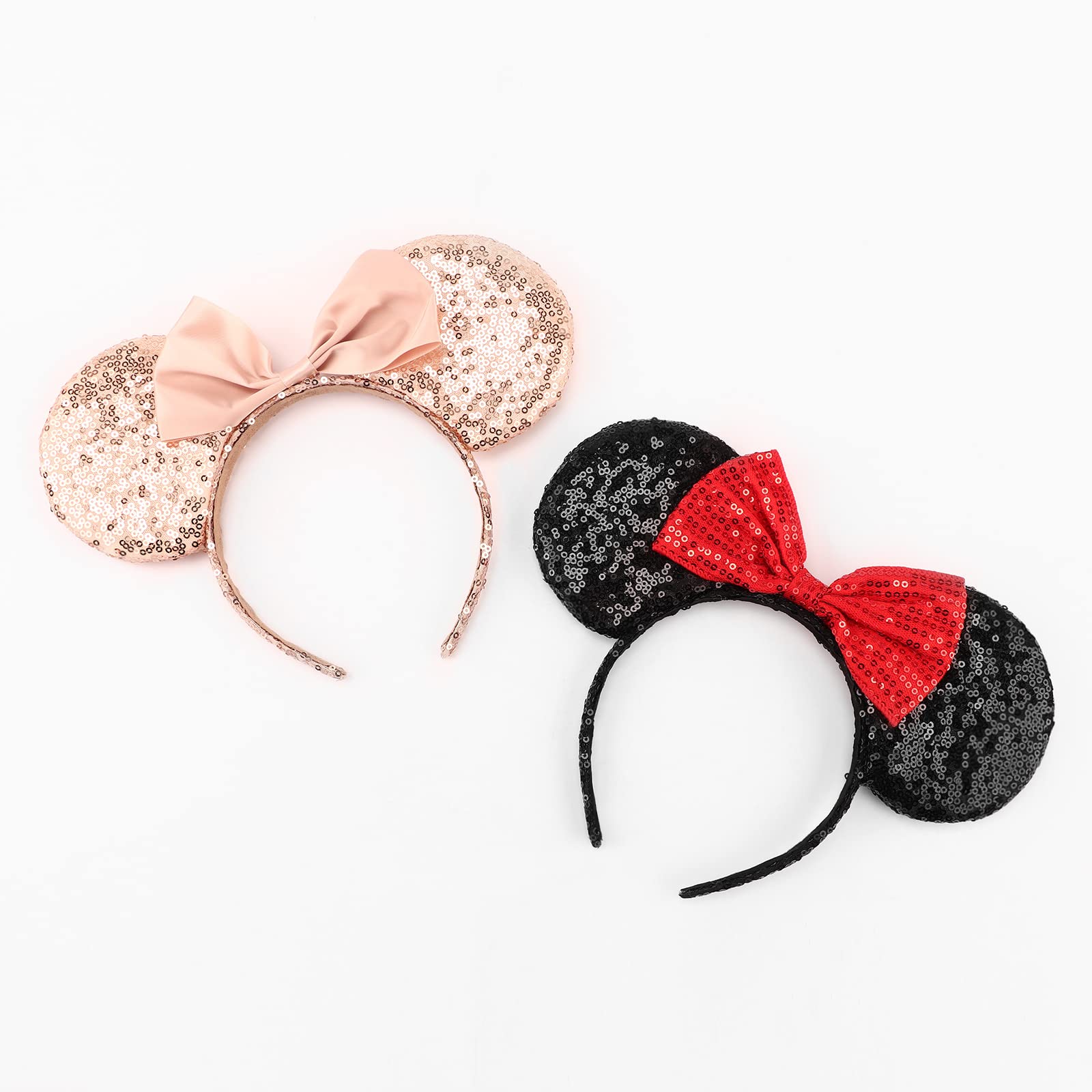 DRESHOW 2 Pack Mouse Ears Bow Headbands Glitter Party Decoration Cosplay Costume for Women