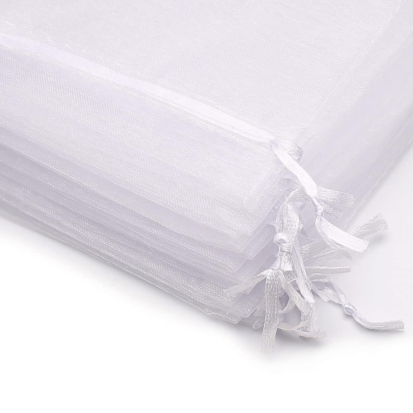 100Pcs Small Organza Bags 7 x 9 cm White Gift Jewelry Pouches Wedding Favour Bags for Christmas Party Birthday Candy Chocolate Mesh Drawstring Lavender Pouches