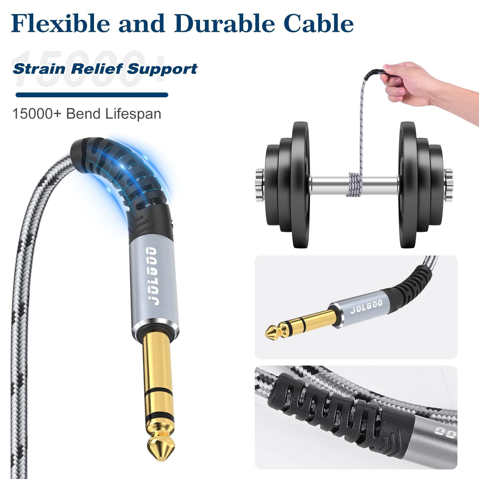 JOLGOO 1/4 Inch TRS to XLR Male Cable, Balanced 6.35mm TRS Plug to 3-pin XLR Male, Quarter inch TRS Male to XLR Male Microphone Cable, 10Ft/3M