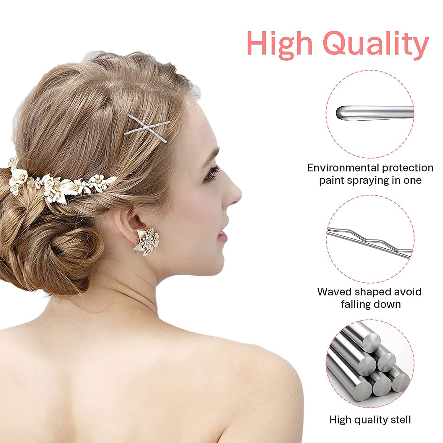 Bobby Pins, MORGLES 120 Pcs Hair Grips Hair Pins for Women Fine Hair with Box（Silver,5 cm/2 Inches)