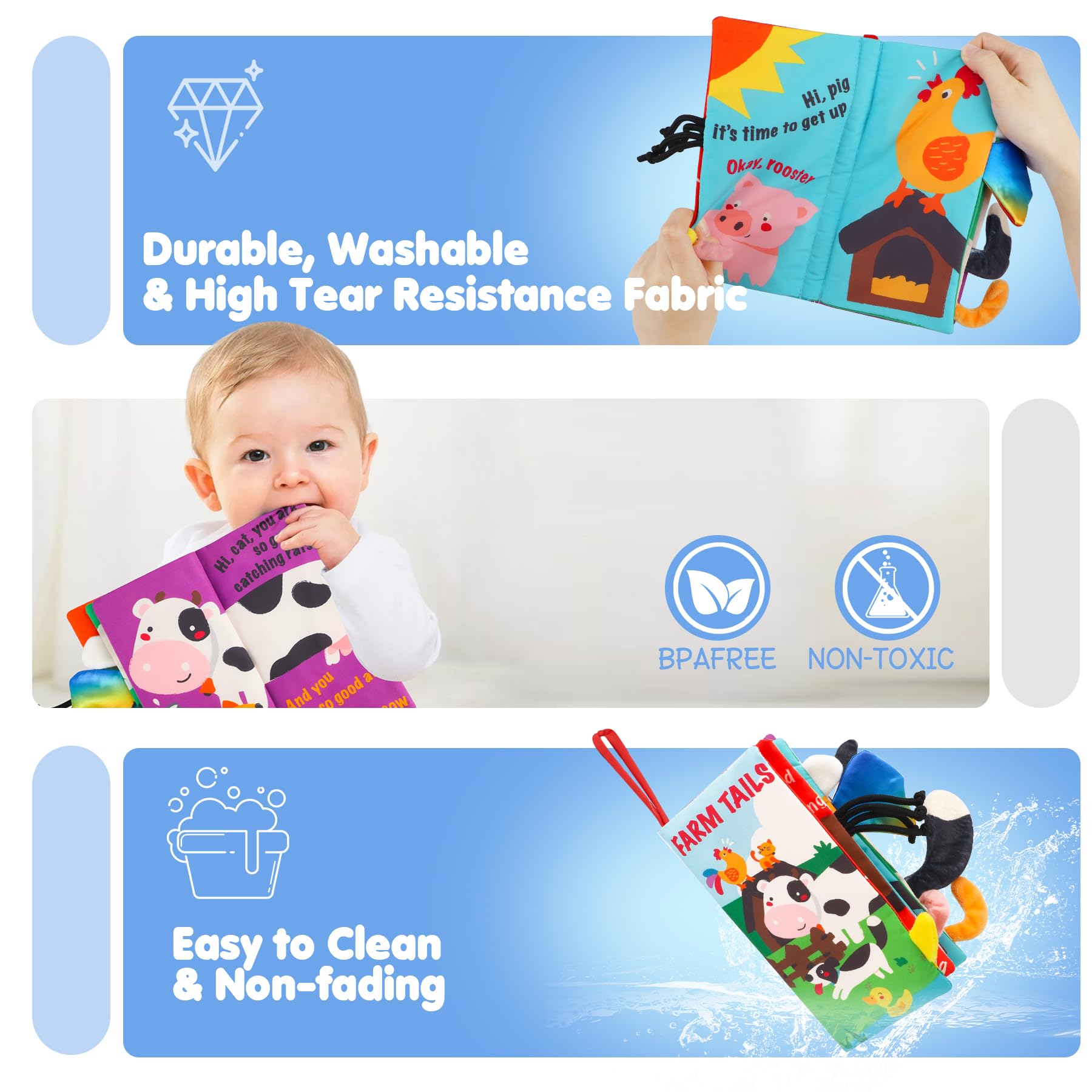 beiens Baby Books Toys, Sensory Books Touch and Feel Crinkle Cloth Books for Babies, Baby Essentials for Newborn, Car Seat Stroller Soft Toys Gifts for 0 3 6 12 Months Boys Girls