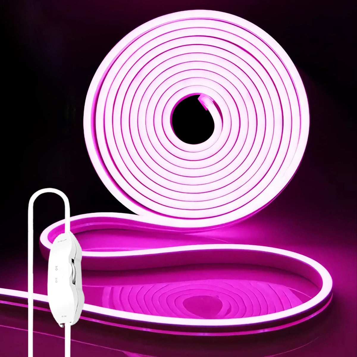 iNextStation Neon LED Strip Light Pink Dimmable, 5M DC12V IP65 Waterproof Flexible Silicone LED Neon Rope Light for Bedroom Kitchen Indoors Outdoors DIY Decor (No Power Adapter)