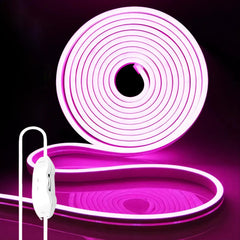 iNextStation Neon LED Strip Light Pink Dimmable, 5M DC12V IP65 Waterproof Flexible Silicone LED Neon Rope Light for Bedroom Kitchen Indoors Outdoors DIY Decor (No Power Adapter)