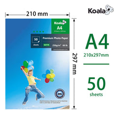 KOALA Inkjet Satin/Oyster Photo Paper A4 Size 297x210mm 250gsm 50 Sheets with Premium Satin Advanced Resin Coated for Canon Hp Epson Inkjet Printer