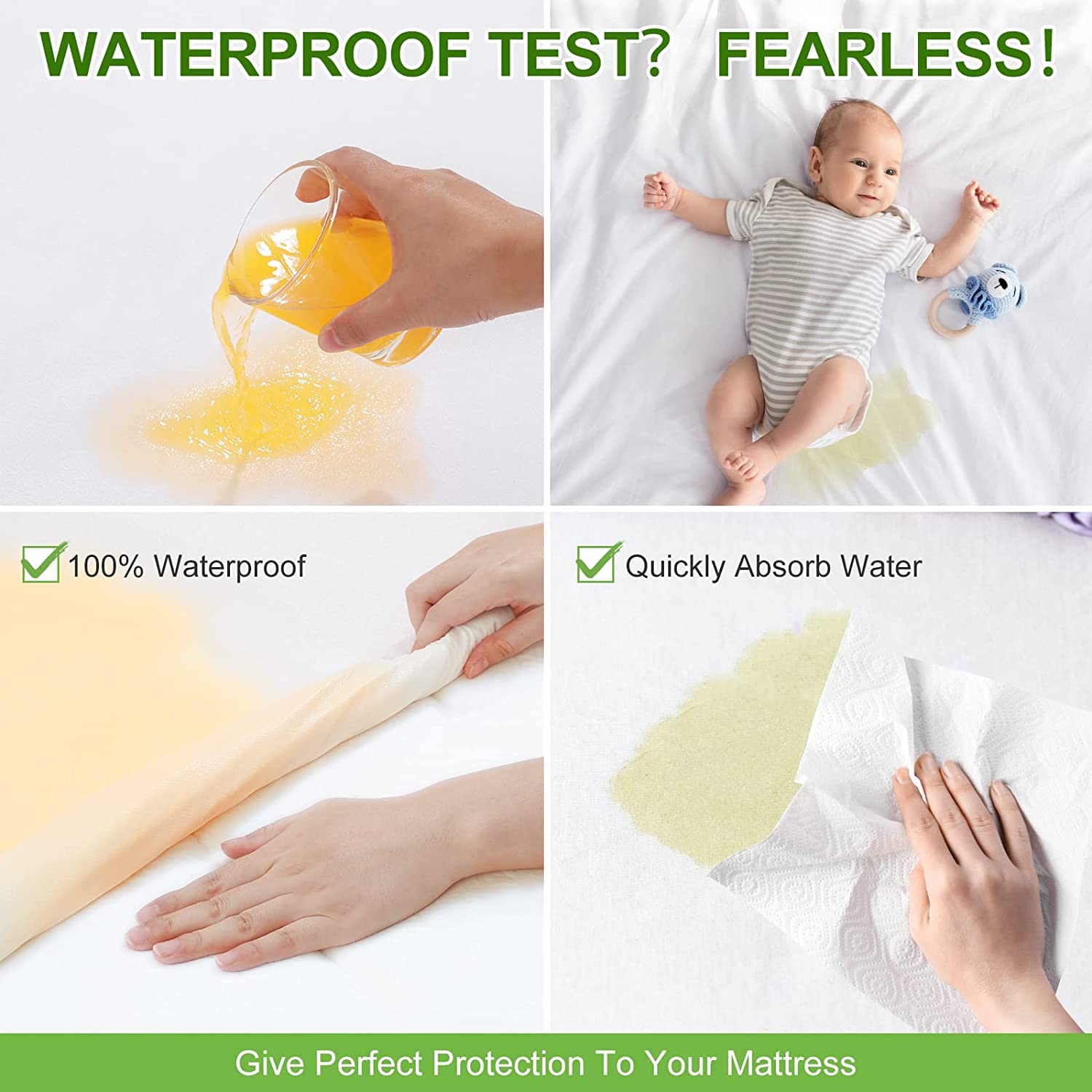 Dudu N Girlie Cot Mattress Protector 120 x 60 Waterproof - Breathable Terry Towel Deep Toddler Mattress Protector -Topper Cover kids mattress protector waterproof. White