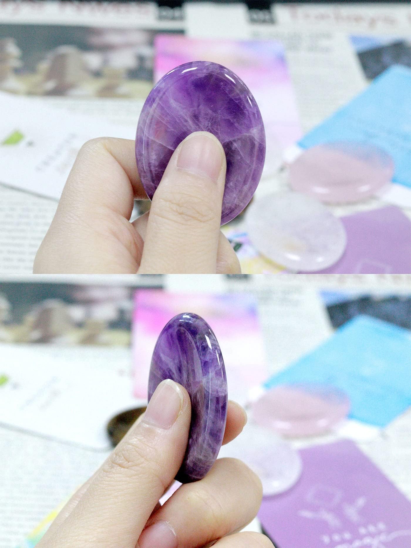 XIANNVXI Amethyst Crystal Stone,Amethyst Worry Stone,Healing Gemstone Polished Thumb Stone for Anxiety Relief,Reiki Amethyst Crystal Oval Stone Meditation Accessories