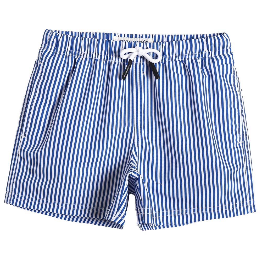 MaaMgic Little Boys' Swimming Shorts Beach Trunk Toddler Swim Shorts Boardshorts Lightweight Beach Shorts Adjustable Waist All Age,Blue White Stripe,3 Years