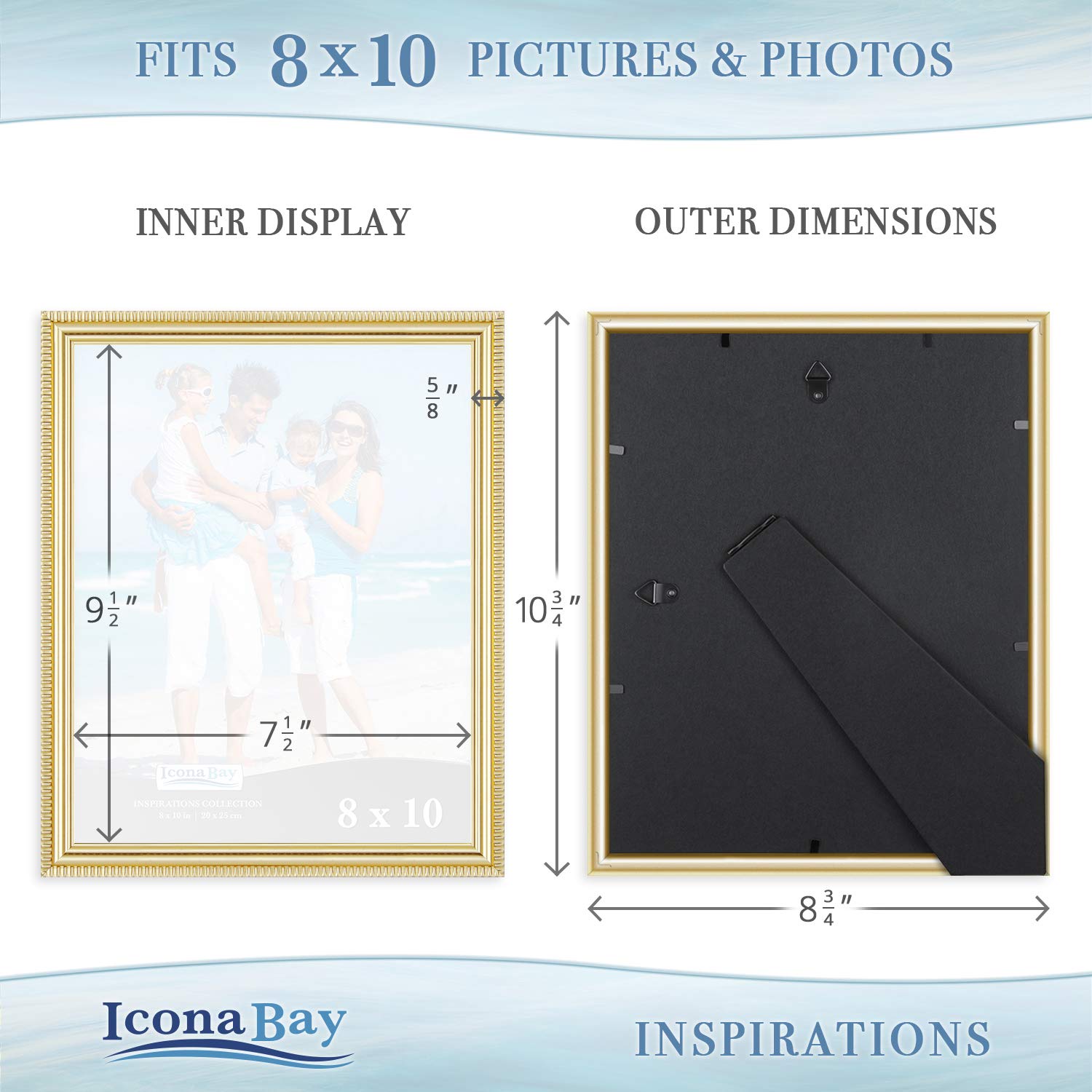 Icona Bay 10x8 Gold Picture Frame Beautifully Detailed Moulding, Contemporary Picture Frame, Wall Mount or Table Top, Inspirations Collection