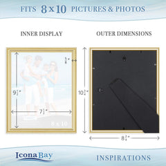 Icona Bay 10x8 Gold Picture Frame Beautifully Detailed Moulding, Contemporary Picture Frame, Wall Mount or Table Top, Inspirations Collection