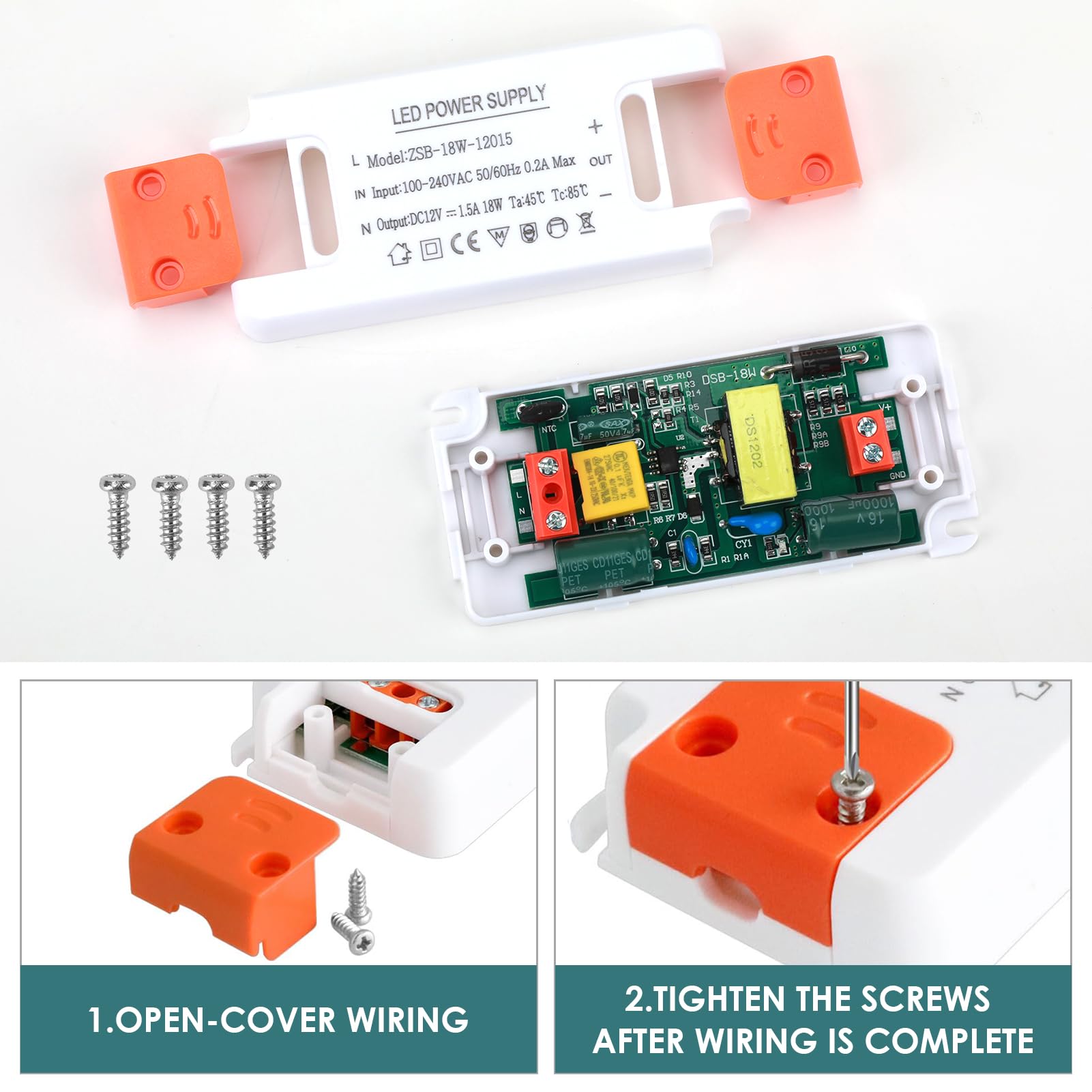 LED Transformer 18W 12V LED Power Supply LED Driver 240V AC to 12V DC Transformer Constant Voltage 15MM Super-Slim LED Adapter for LED Strip Lights Cabinet Lights LED Display LED Light Bulbs