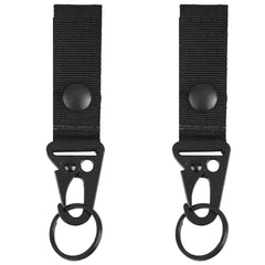 Azarxis Tactical Hanging Belt Webbing Carabiner Buckle Molle Strap Nylon Snap Hook Clip, Keychain Keyholder Ring Tactical Backpack Molle Clip for Climbing Hiking Outdoor (Black - Pack of 2)