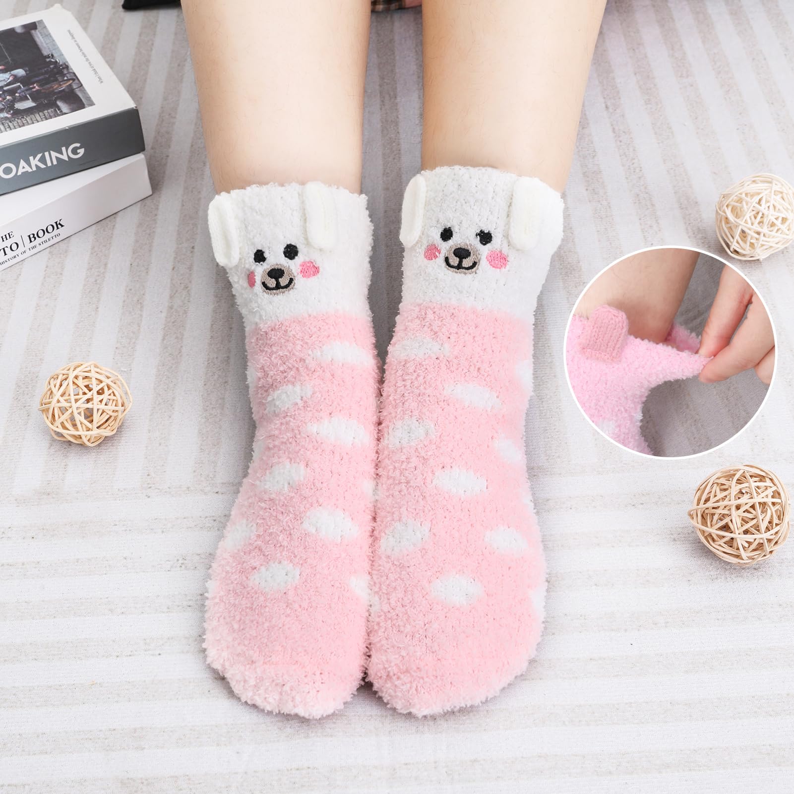 Radsocken 4 Pairs Fluffy Socks for Women and Girls,Cute Animal Pattern Socks Winter Warm Animal Bed Socks Soft Fuzzy Slipper Socks Cozy Cute Fluffy Home Socks Chiristmas Gifts