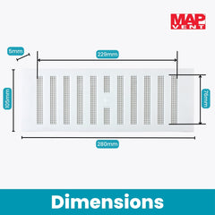 MAP Adjustable Plastic Air Vent Grille With Flyscreen Cover, White, 9 inches x 3 inches