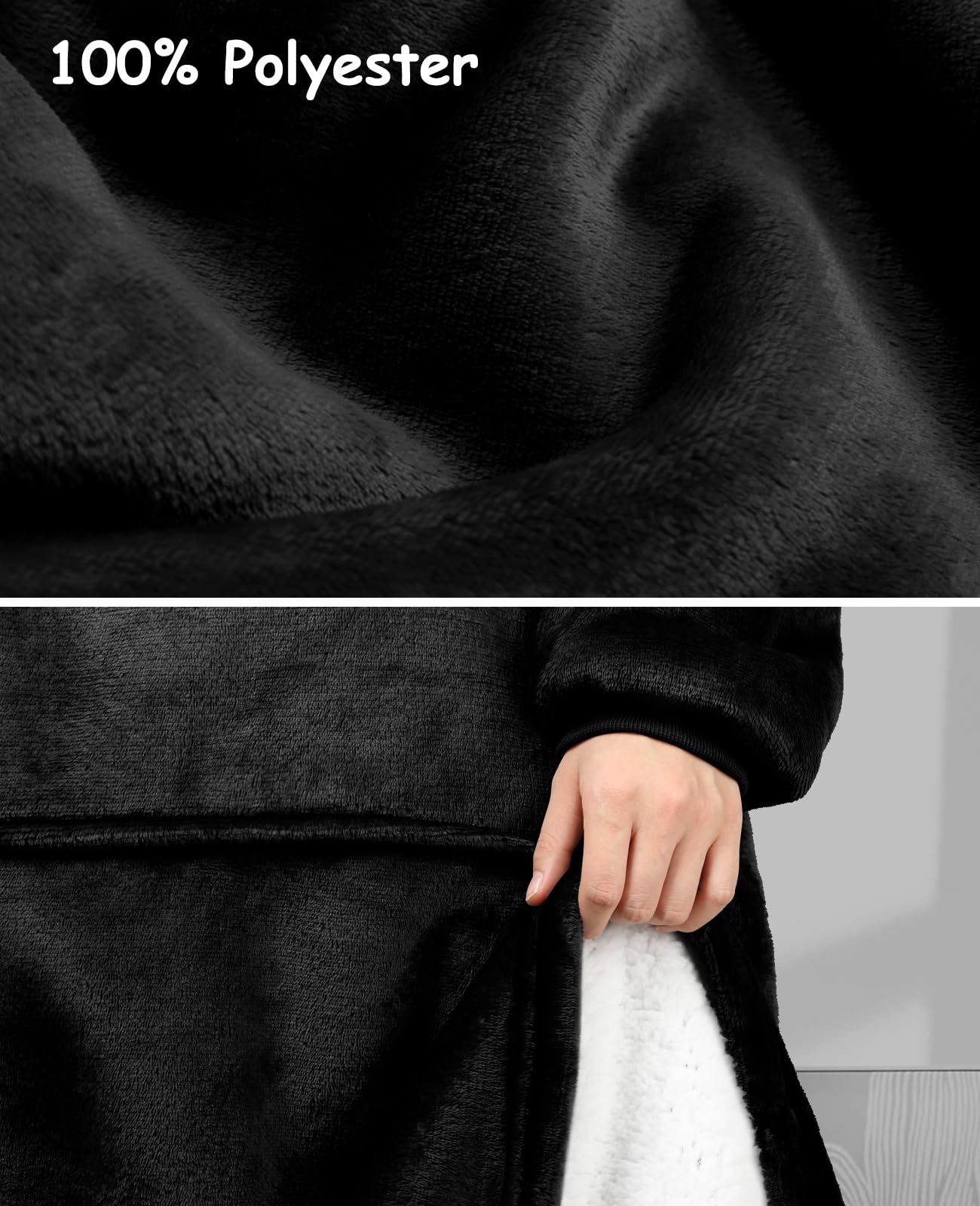 Sendowtek Women's Hoodie Blanket Black Onesized Wearable Long oodie Blanket (Black-3.9ft)