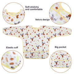 Discoball 5 pcs Baby Bibs with Sleeves - Waterproof Long Sleeve Bib Unisex Feeding Bibs Anti-Dressing Bibs Baby Drool Bibs Painting Apron Bibs for Infant Toddler 2-4 Years