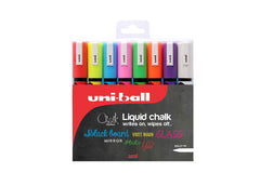 uni-ball PWE-5M Liquid Chalk Pens. Multi-Purpose Wipeable Coloured Markers for Blackboards, Chalkboards, Whiteboards, Glass, Mirrors, Plastic, Windows, Metal. Safe for Kids. Bullet Tip. 8 Pack