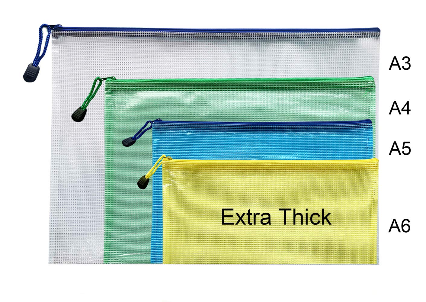 A5 Document Folder File Zipper Bags Plastic Wallets Folder Extra Thick 8PCS (A5 Zip Bag)