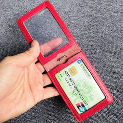 Hibate Genuine Leather Oyster Card Holder Bus Travel Pass Holders - Red