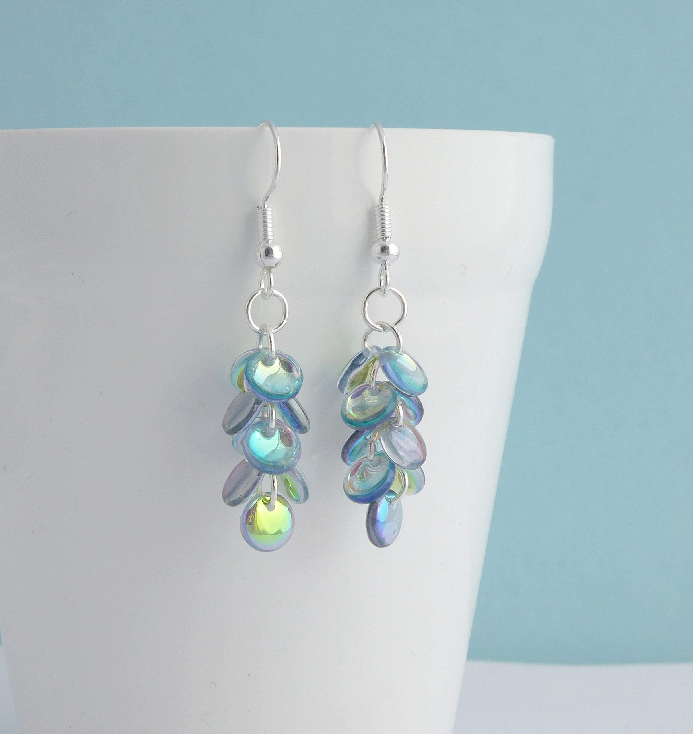 Mermaid Tail Dangle Earrings (Blue/Silver, sterling-silver)