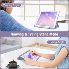 FINTIE Hybrid Case Compatible with iPad 9th/8th/7th Generation (2021/2020/2019 Model, 10.2 inch) - Shockproof Cover with Clear Back Shell w/Pencil Holder, Auto Wake/Sleep, Lilac Marble