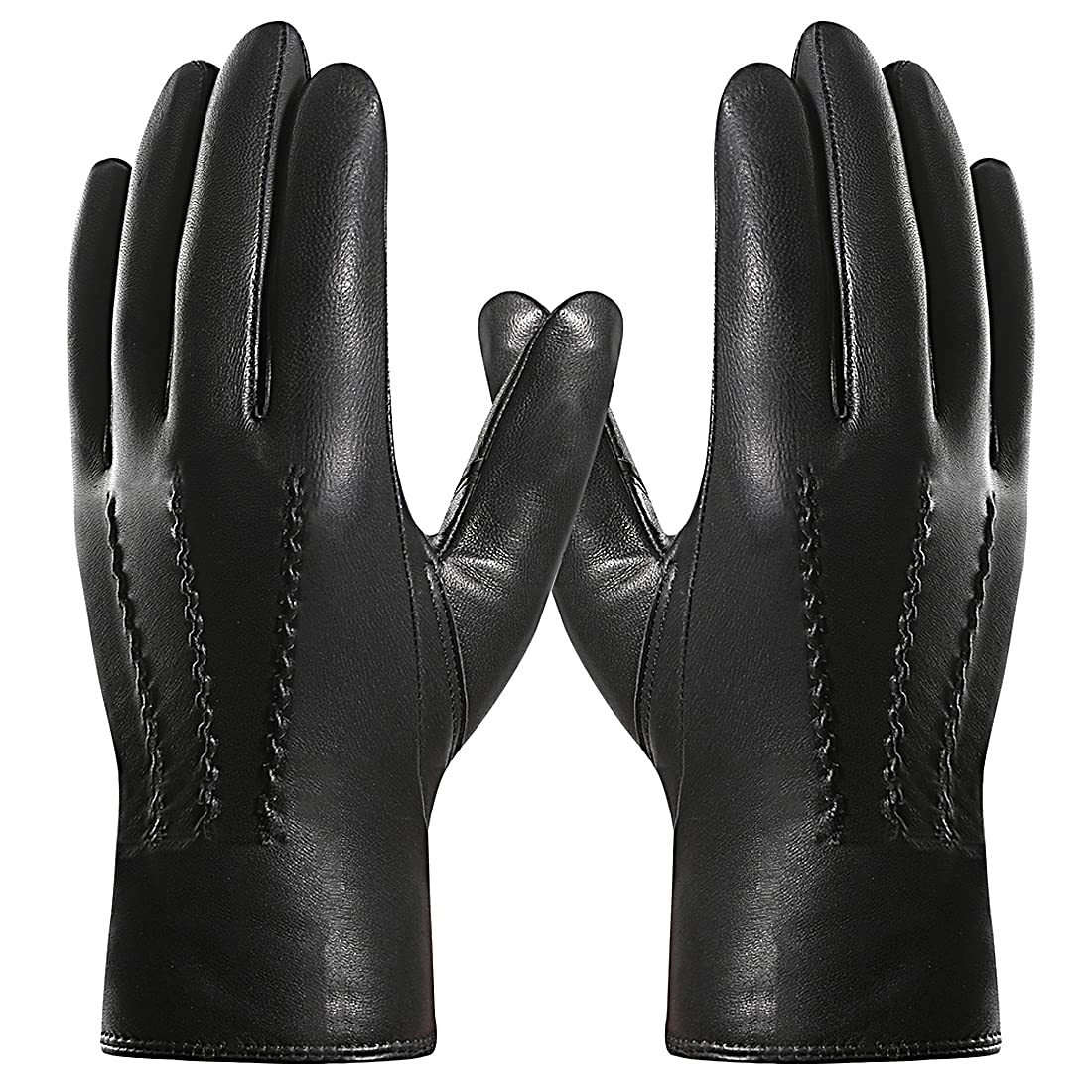 Harssidanzar Mens Goatskin Leather Gloves Fleece Lined,Black, XL