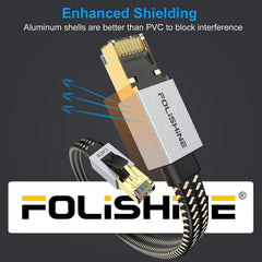 Folishine Ethernet Cable 4m, Cat 8 High Speed Network Cable, 40Gbps 2000Mhz RJ45 Flat Cable Shielded, Indoor&Outdoor for Modem/Router/switch