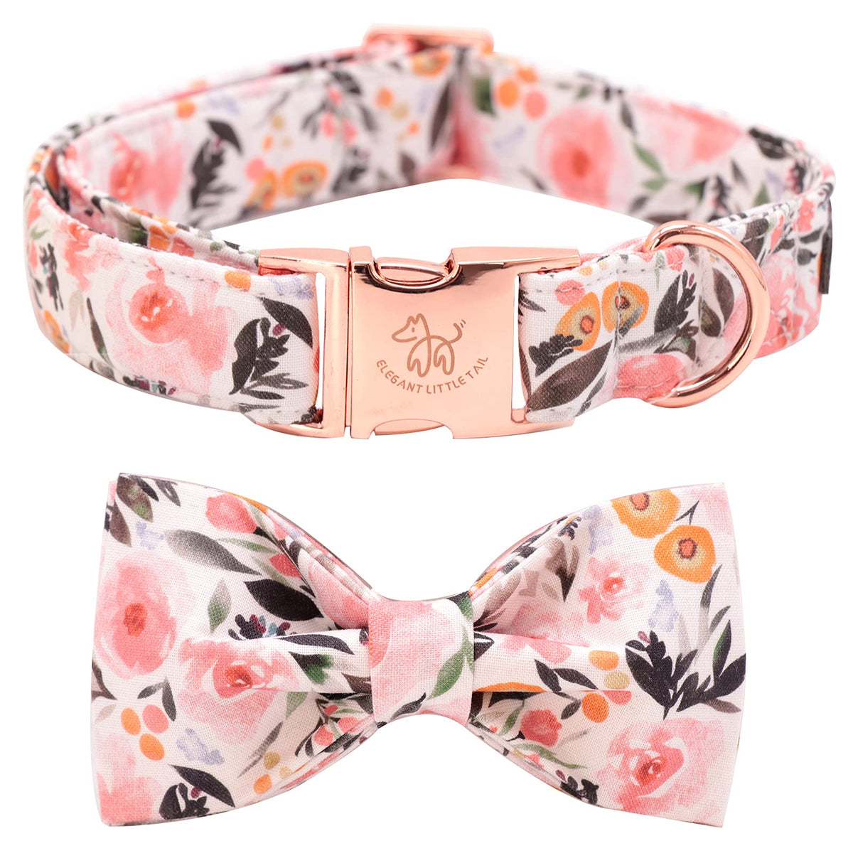 Elegant little tail Floral Dog Collar, Girl Pet Collar Comfortable Pink Dog Collar with Bow, Pet Collar Adjustable Soft Bowtie Dog Collars for X-Small Puppy