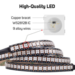 BTF-LIGHTING WS2812E ECO RGB Alloy Wires 5050SMD Individual Addressable 3.3FT 144(2X72) Pixels/m Flexible Black PCB Full Color Pixel Strip Dream Color IP30 Non-Waterproof DIY Only DC5V(Only Strip)