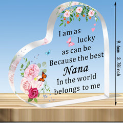 JMIMO Nana Gifts Nana Birthday Gifts Christmas Mothers Day Presents for Nana Acrylic Plaque Present - I Am As Lucky As Can Be Because The Best Nana in The World Belongs to Me