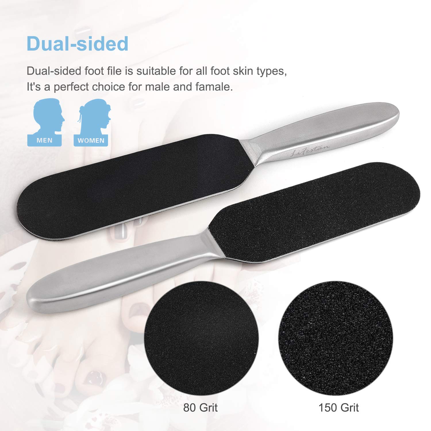 Pedicure Foot File and Callus Remover for Hard Skin Professional, Stainless Steel Foot Rasp File with Ten Free Refill Grits Double-Sided Replacement Pads Easy Feet Scrubber for Bath Pedicure Salon