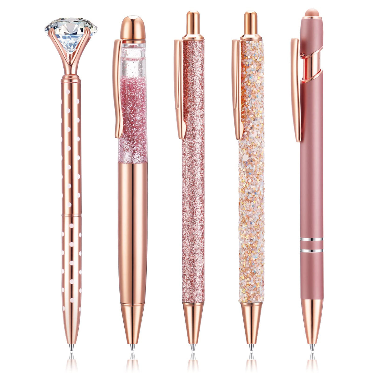 Pinenuts 5 Pieces Ballpoint Pens Bling Metal Pens Elegant Diamond Design Stationery Office Desk Accessories Work Leaving Gift for Teachers Adults