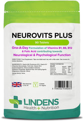 Lindens Neurovits Plus Tablets - 90 Pack - Contains Vitamin B1, B6, B12 & Folic Acid Contributes Towards Normal Psychological Function, Healthy Heart & Nervous System - UK Manufacturer, Letterbox Friendly