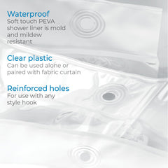 iDesign 3.0 Clear Shower Curtain, Transparent Bathroom Liner, Made of Mould Proof PEVA, 183 cm X 183 cm, 183.00 x 183.00 cms