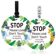 ORIGACH 2 Pack No Touching Baby Stroller Tag Set, Green Plants and Animals Pattern Stop Touching Baby Car Seat Sign with Hanging Straps and Clip, No Touch Baby Safety Sign for Newborn Baby Girl Boy