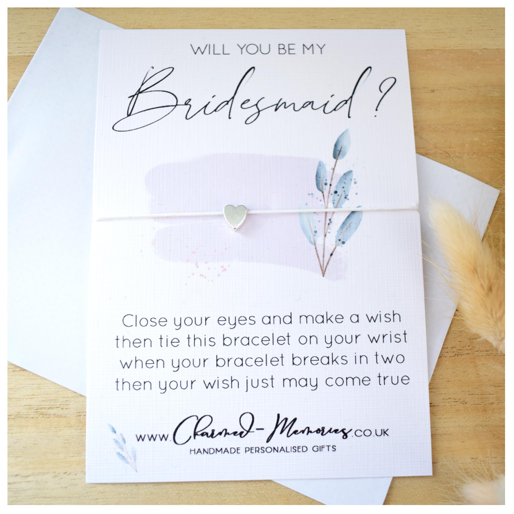 Will You Be My Bridesmaid? Wish Bracelet   Bridesmaid Proposal   Lilac Modern Watercolour Design   Tibetan Charm. Wish String Cord Bracelet. Modern Greeting Card