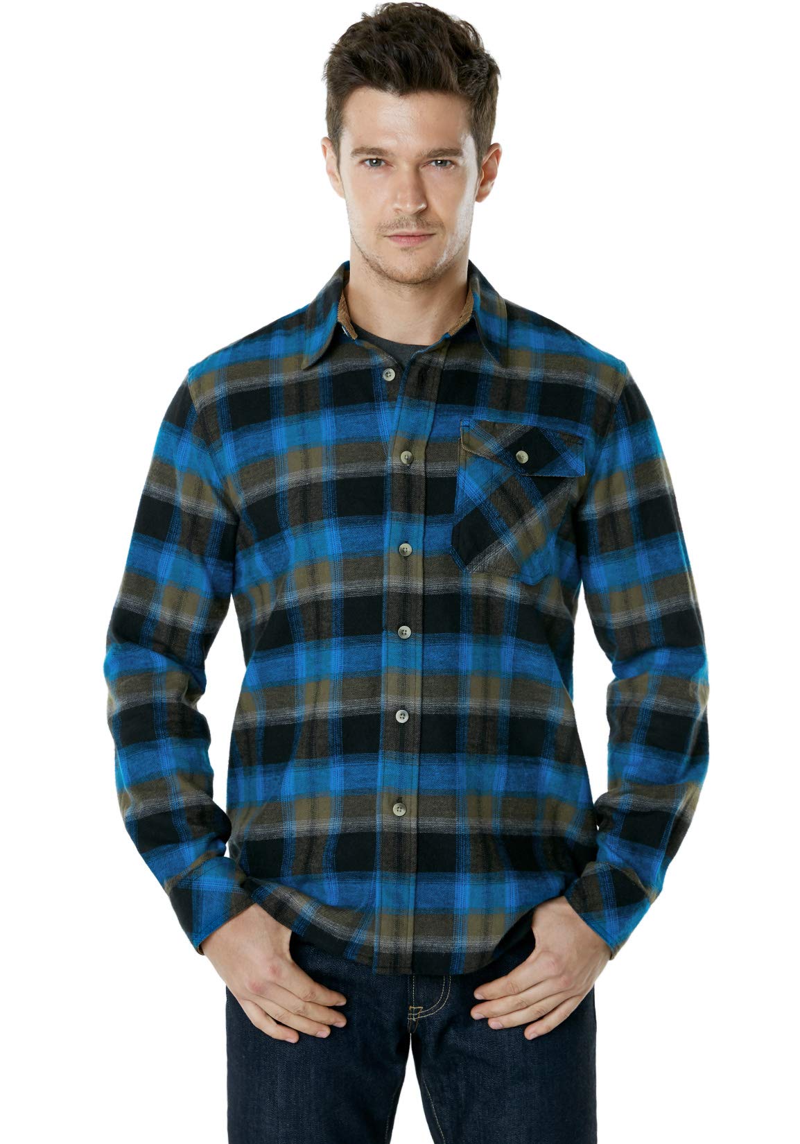 CQR Men's All Cotton Flannel Shirt, Long Sleeve Casual Button Up Plaid Shirt, Brushed Soft Outdoor Shirts, Plaid Flannel River, XL